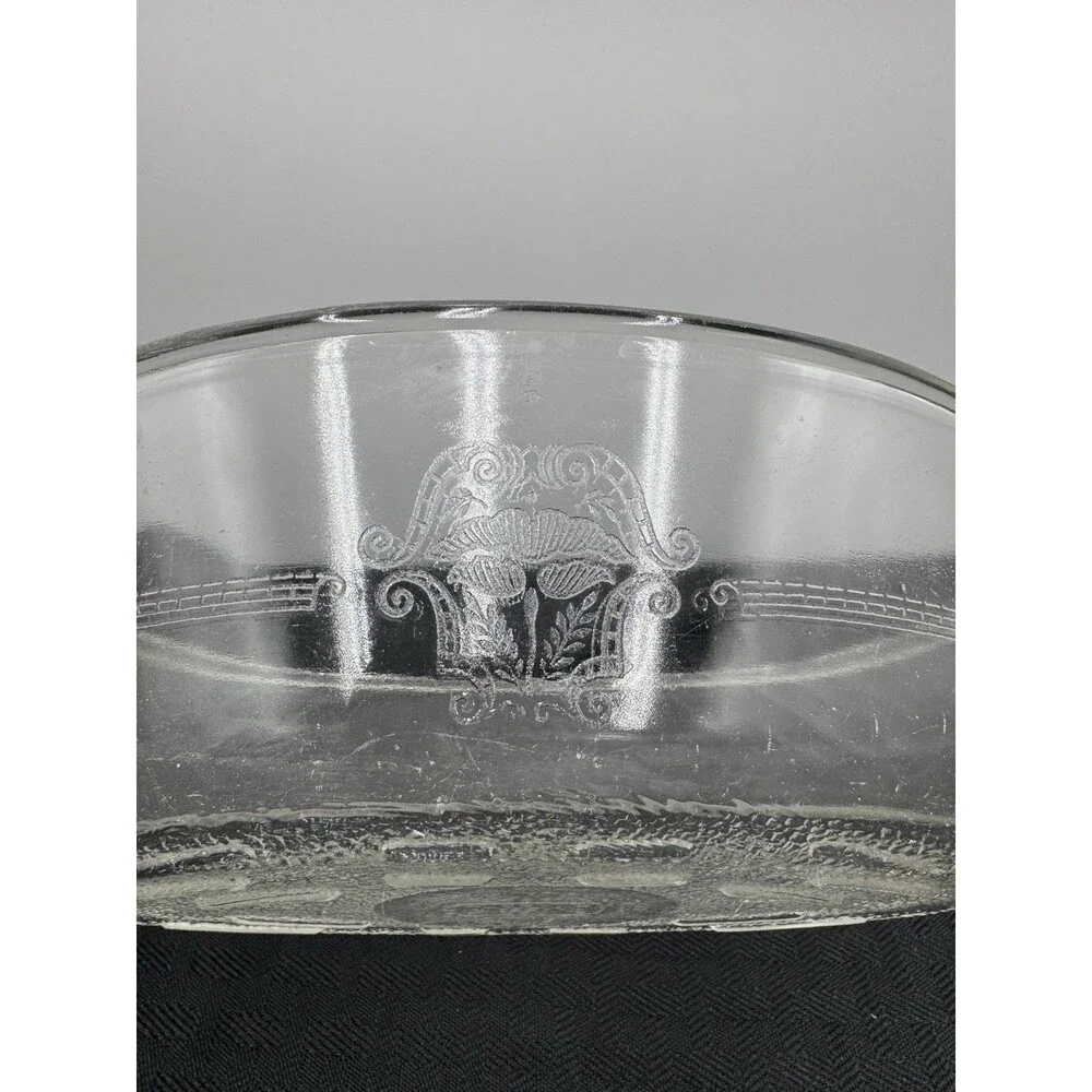 Vintage Etched Clear USA Glasbake  235 Bowl Tab Handles